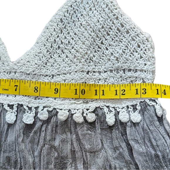 Cecico Crochet Boho Knit Triangle Floral Beach Cover Up Dress Gray White Medium - Picture 11 of 14